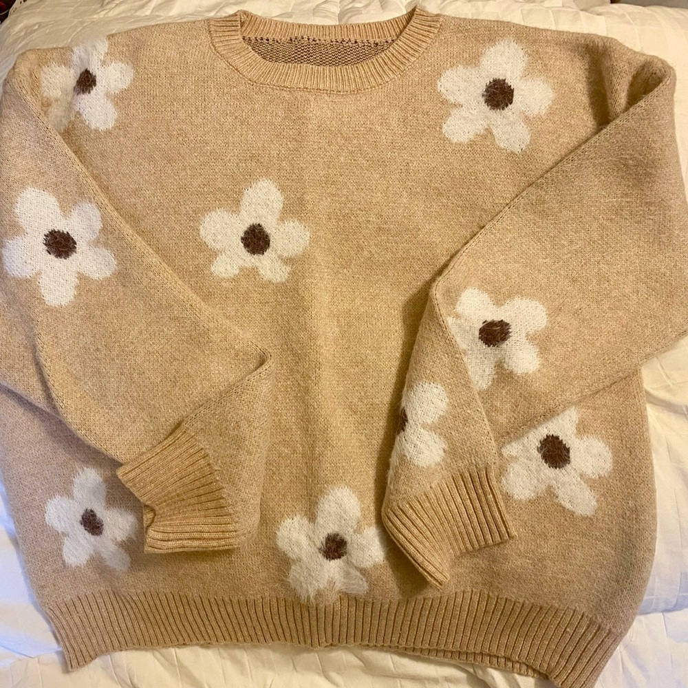 Floral Tan Sweater